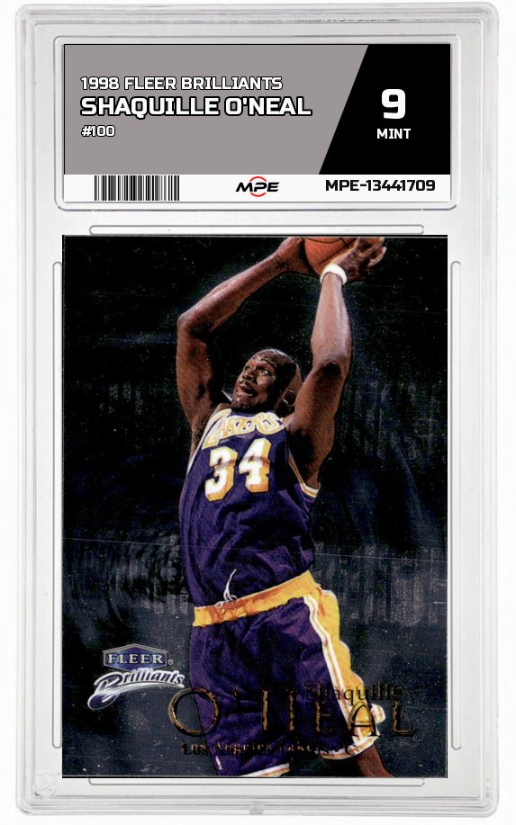1998 FLEER BRILLIANTS #100 SHAQUILLE O'NEAL MPE 9 MINT — graded card auctioned from the MPE vault