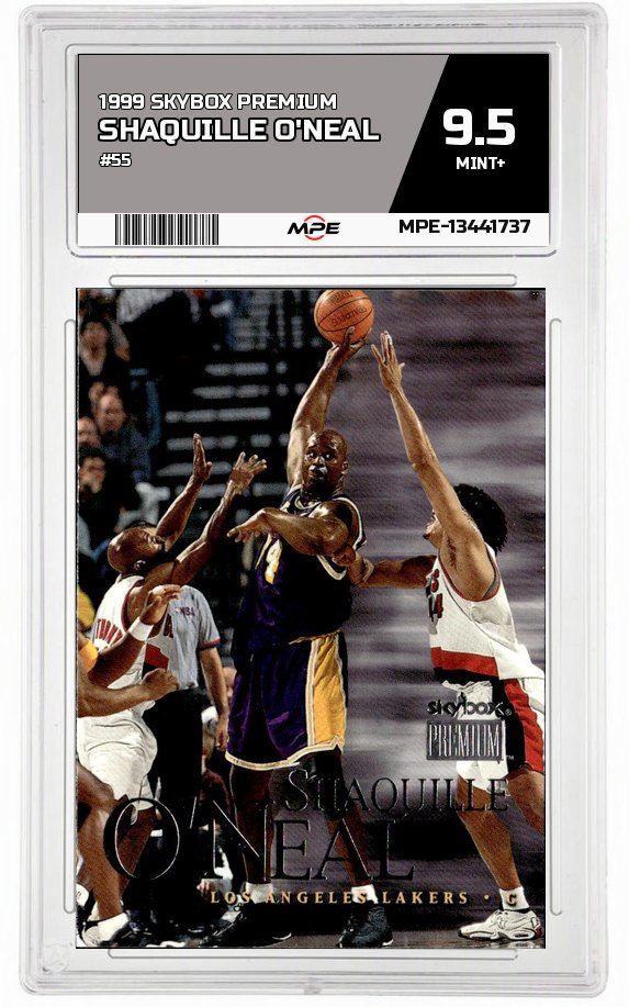 1999 SKYBOX PREMIUM #55 SHAQUILLE O'NEAL MPE 9.5 MINT+ — graded card auctioned from the MPE vault