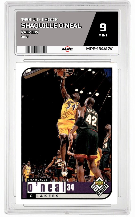 1998 U.D. CHOICE PREVIEW #68 SHAQUILLE O'NEAL MPE 9 MINT — graded card auctioned from the MPE vault
