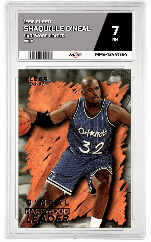 1996 FLEER HARDWOOD LEADER #138 SHAQUILLE O'NEAL MPE 7 NM — graded card auctioned from the MPE vault