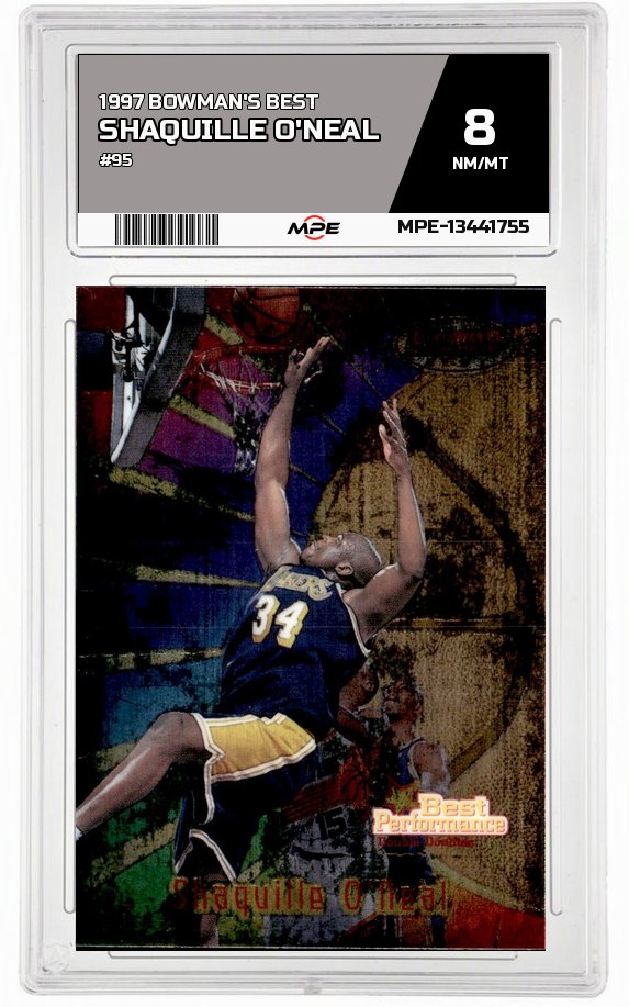 1997 BOWMAN'S BEST #95 SHAQUILLE O'NEAL MPE 8 NM/MT — graded card auctioned from the MPE vault