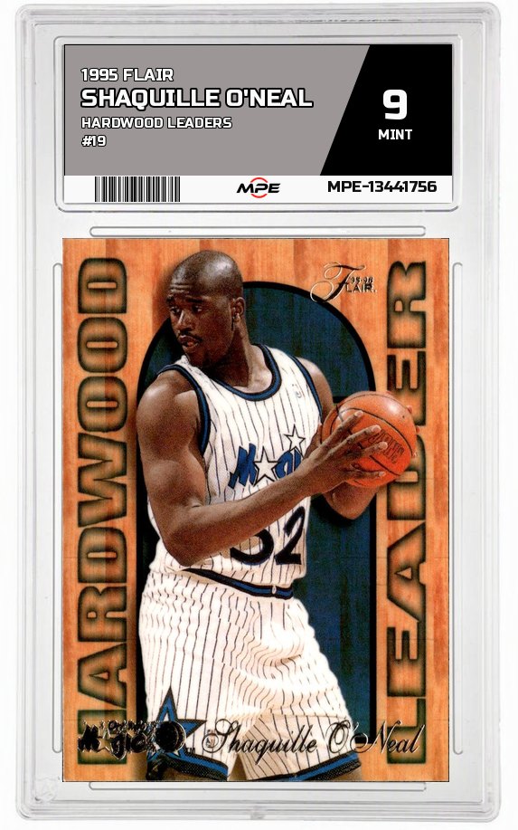 1995 FLAIR HARDWOOD LEADERS #19 SHAQUILLE O'NEAL MPE 9 MINT — graded card auctioned from the MPE vault