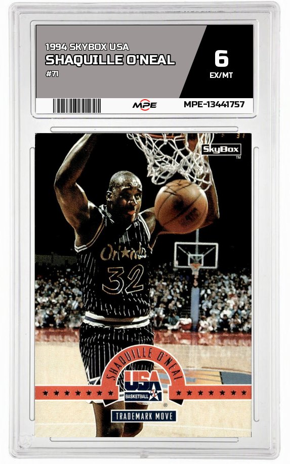 1994 SKYBOX USA #71 SHAQUILLE O'NEAL MPE 6 EX/MT — graded card auctioned from the MPE vault