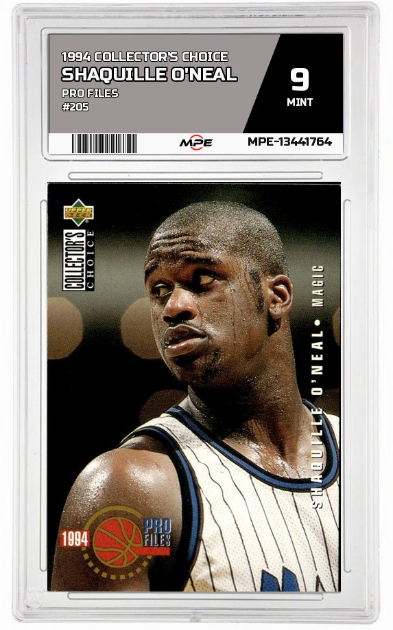 1994 COLLECTOR'S CHOICE PRO FILES #205 SHAQUILLE O'NEAL MPE 9 MINT — graded card auctioned from the MPE vault