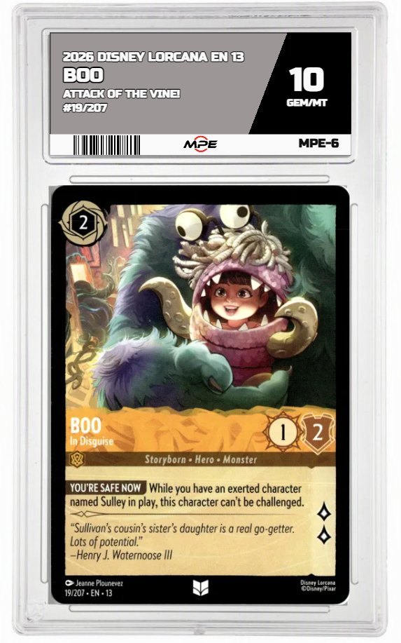 2026 DISNEY LORCANA EN 13 ATTACK OF THE VINE! #19/207 BOO MPE 10 GEM/MT — graded card auctioned from the MPE vault