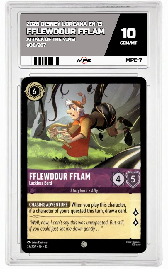 2026 DISNEY LORCANA EN 13 ATTACK OF THE VINE! #38/207 FFLEWDDUR FFLAM MPE 10 GEM/MT — graded card auctioned from the MPE vault