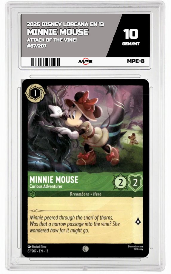 2026 DISNEY LORCANA EN 13 ATTACK OF THE VINE! #87/207 MINNIE MOUSE MPE 10 GEM/MT — graded card auctioned from the MPE vault