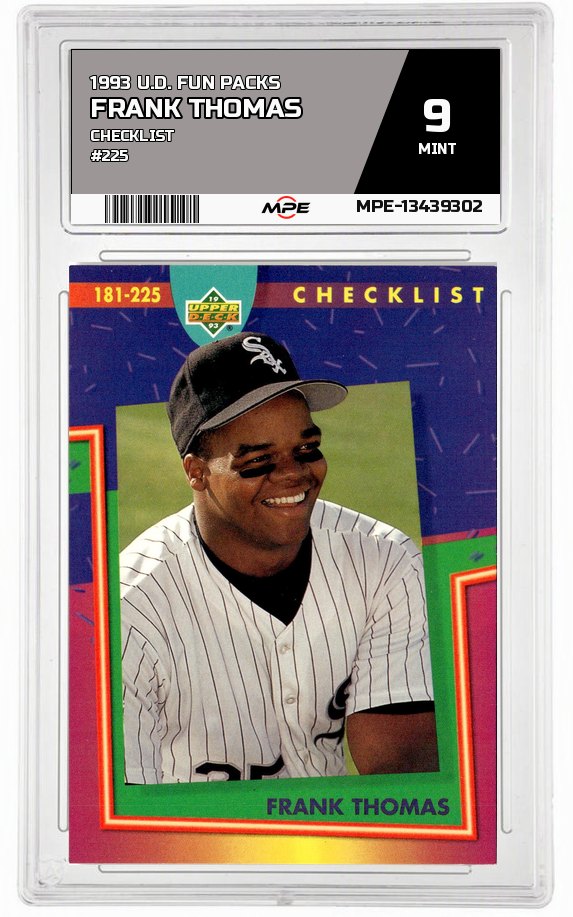 1993 U.D. FUN PACKS CHECKLIST #225 FRANK THOMAS MPE 9 MINT — graded card up for auction