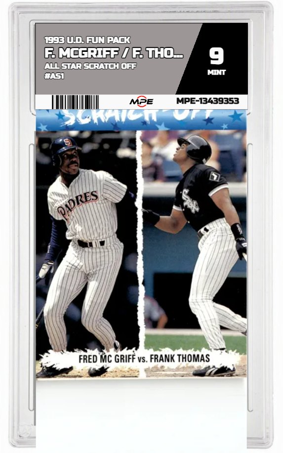 1993 U.D. FUN PACK ALL STAR SCRATCH OFF #AS1 F. MCGRIFF / F. THOMAS MPE 9 MINT — graded card auctioned from the MPE vault