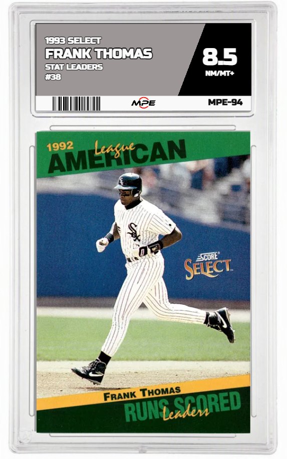 1993 SELECT STAT LEADERS #38 FRANK THOMAS MPE 8.5 NM/MT+ — graded card auctioned from the MPE vault