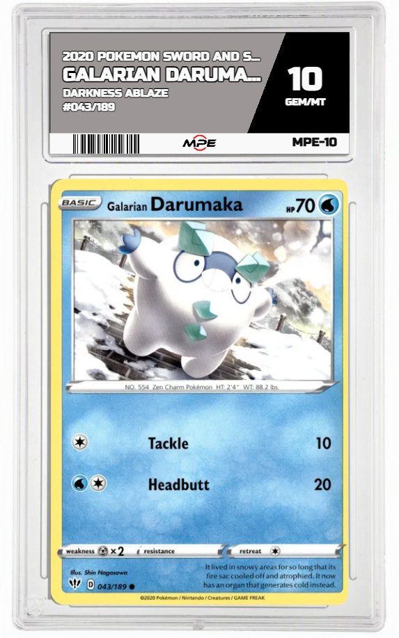 2020 POKEMON SWSH DARKNESS ABLAZE #043/189 Galarian Darumaka MPE 10 GEM/MT — graded card auctioned from the MPE vault