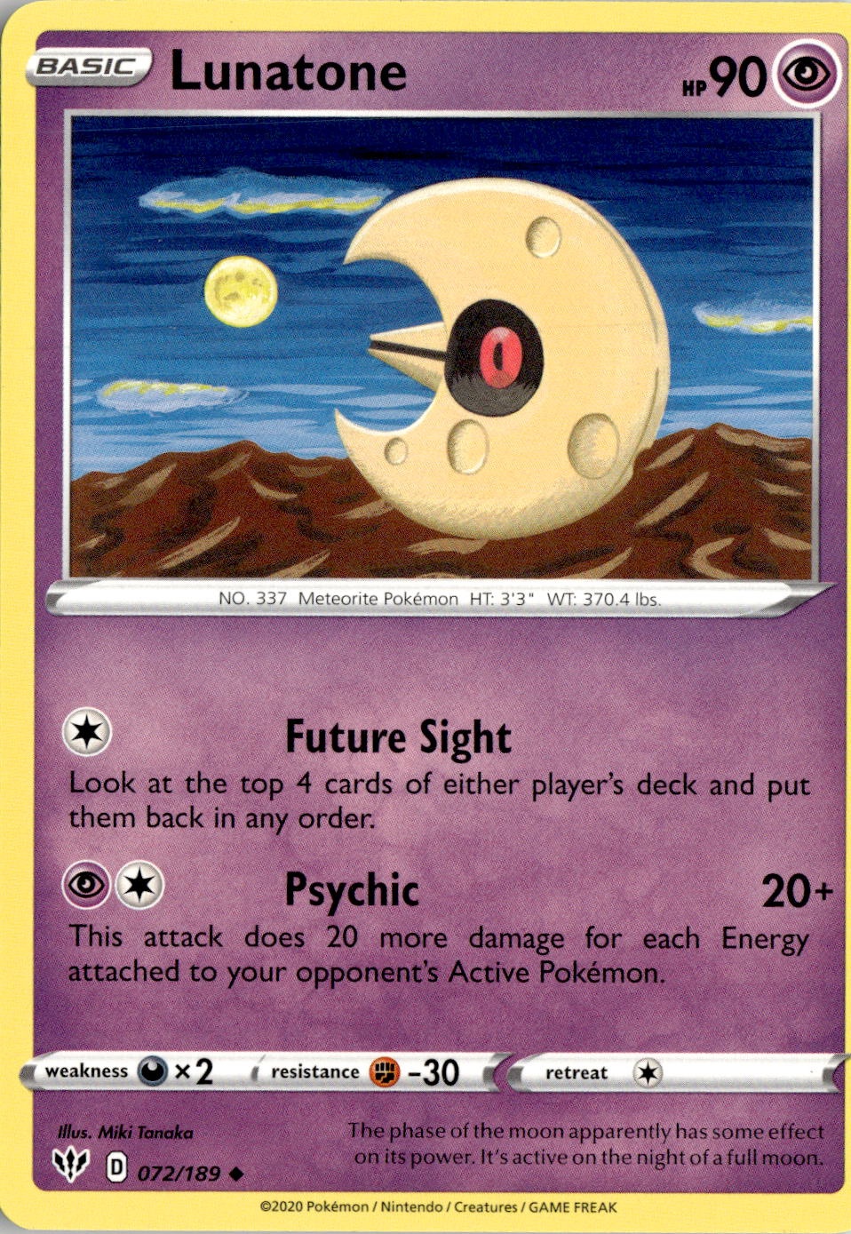 2020 Pokemon Swsh Lunatone graded slab