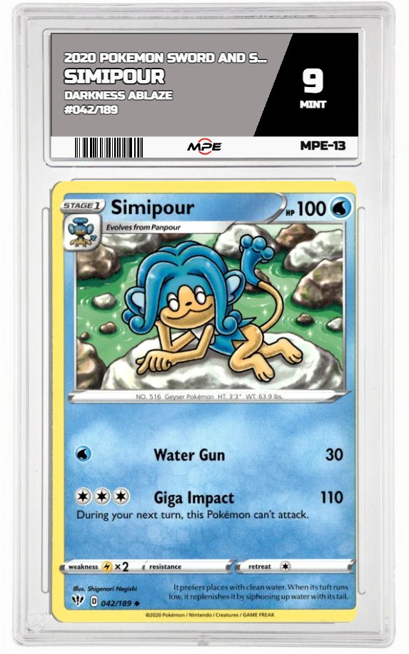 2020 POKEMON SWSH DARKNESS ABLAZE #042/189 Simipour MPE 9 MINT — graded card auctioned from the MPE vault