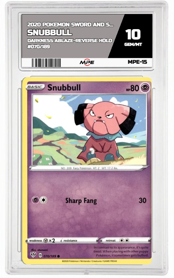 2020 POKEMON SWSH DARKNESS ABLAZE-REVERSE HOLO #070/189 Snubbull MPE 10 GEM/MT — graded card auctioned from the MPE vault