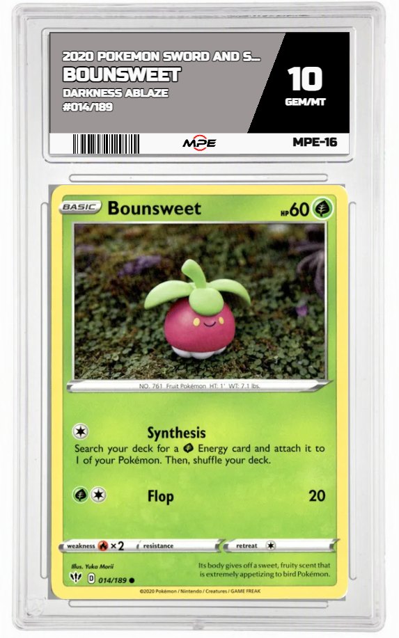 2020 POKEMON SWSH DARKNESS ABLAZE #014/189 Bounsweet MPE 10 GEM/MT — graded card auctioned from the MPE vault