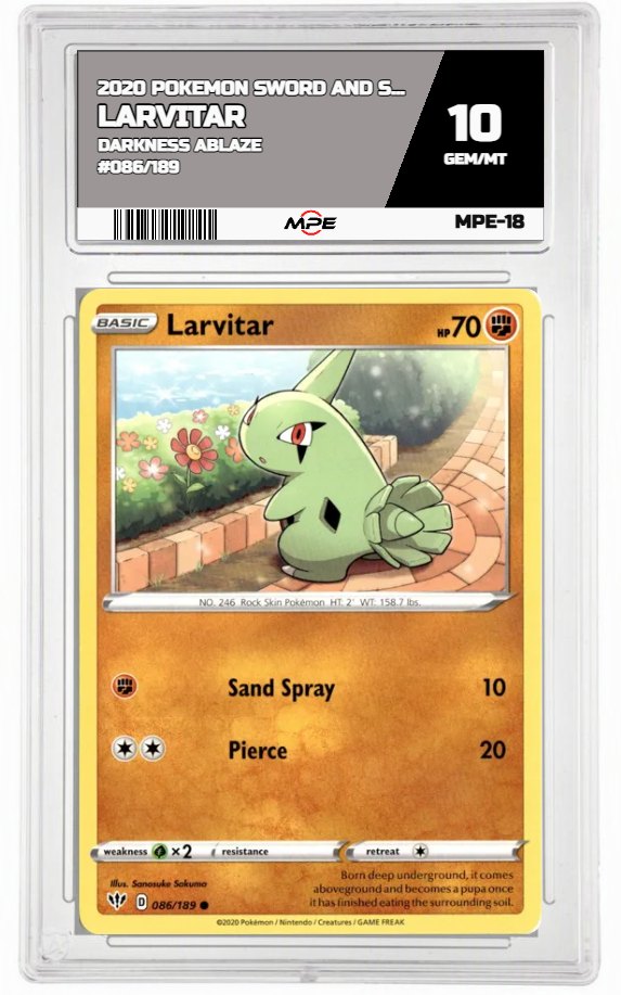 2020 POKEMON SWSH DARKNESS ABLAZE #086/189 LARVITAR MPE 10 GEM/MT — graded card auctioned from the MPE vault