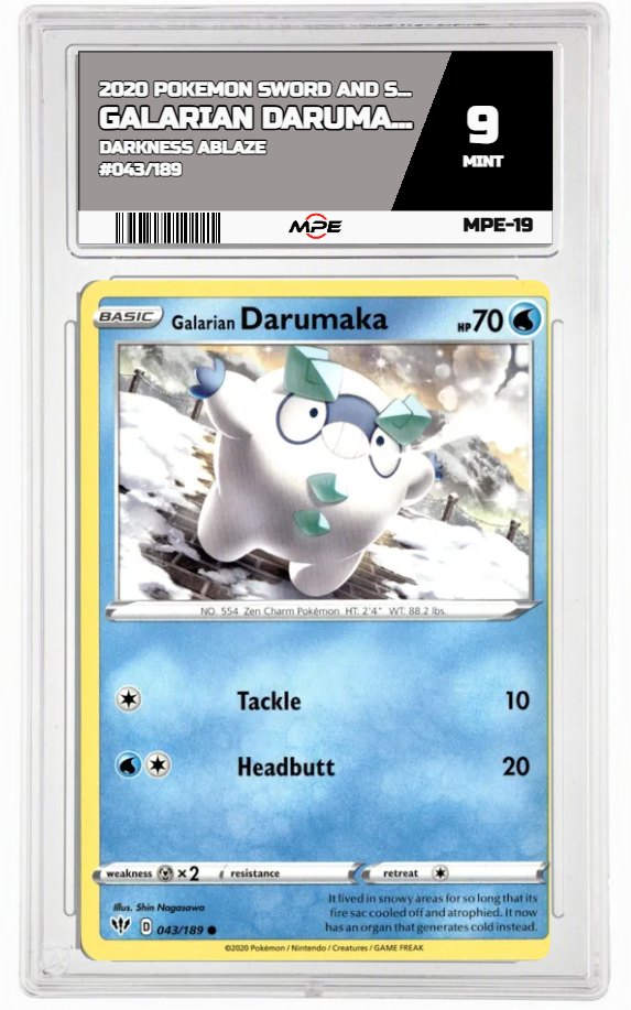 2020 POKEMON SWSH DARKNESS ABLAZE #043/189 Galarian Darumaka MPE 9 MINT — graded card auctioned from the MPE vault