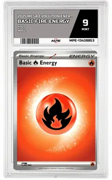 2025 MEGA EVOLUTION ENERGIES HOLO #002 BASIC FIRE ENERGY MPE 9 MINT — graded card up for auction