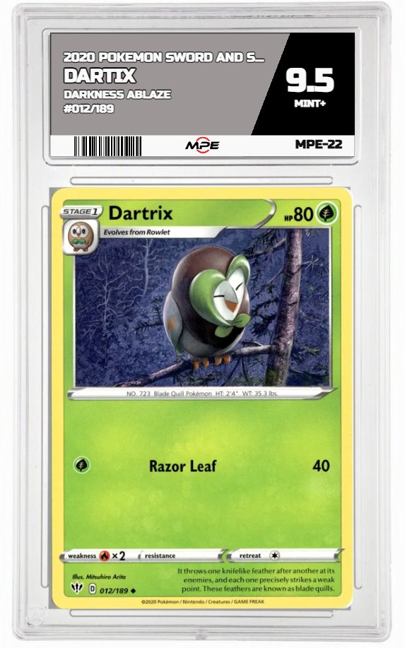 2020 POKEMON SWSH DARKNESS ABLAZE #012/189 Dartix MPE 9.5 MINT+ — graded card auctioned from the MPE vault