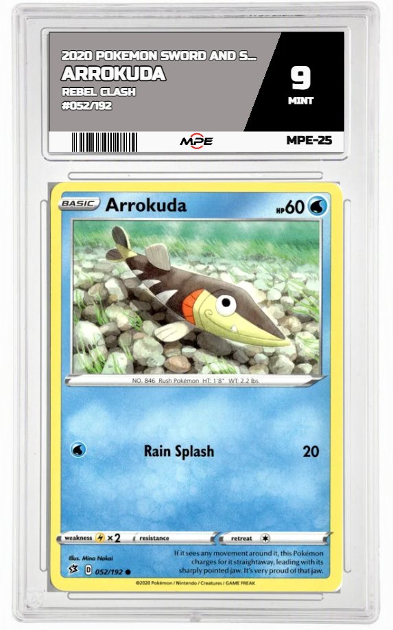 2020 POKEMON SWSH REBEL CLASH #052/192 ARROKUDA MPE 9 MINT — graded card auctioned from the MPE vault