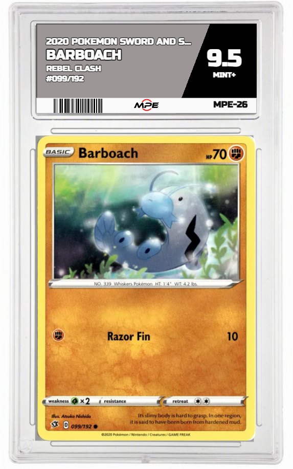 2020 POKEMON SWSH REBEL CLASH #099/192 BARBOACH MPE 9.5 MINT+ — graded card auctioned from the MPE vault