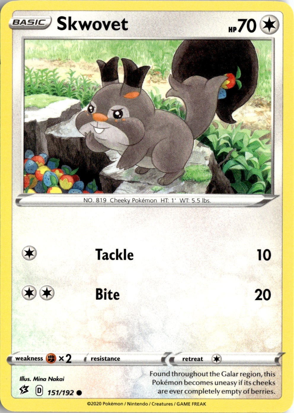 2020 Pokemon Swsh Skwovet graded slab