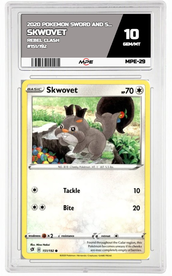 2020 POKEMON SWSH REBEL CLASH #151/192 SKWOVET MPE 10 GEM/MT — graded card auctioned from the MPE vault