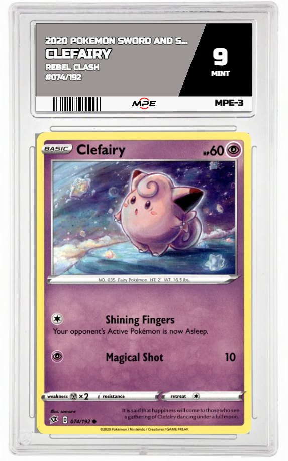 2020 POKEMON SWSH REBEL CLASH #074/192 Clefairy MPE 9 MINT — graded card auctioned from the MPE vault