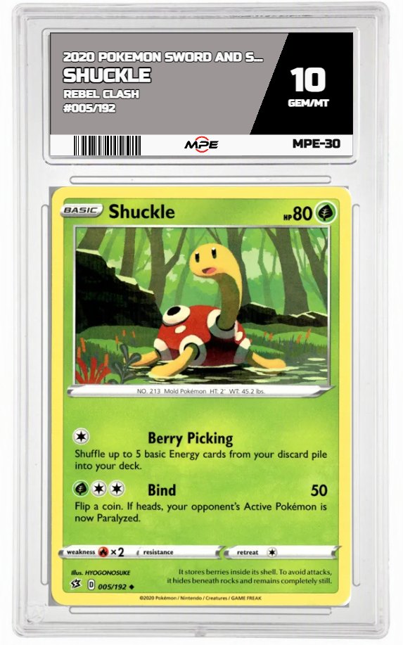 2020 POKEMON SWSH REBEL CLASH #005/192 SHUCKLE MPE 10 GEM/MT — graded card auctioned from the MPE vault