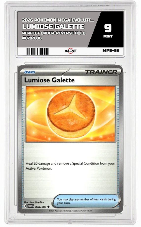 2026 POKEMON MEGA EVOLUTION PERFECT ORDER-REVERSE HOLO #078/088 Lumiose Galette MPE 9 MINT — graded card auctioned from the MPE vault