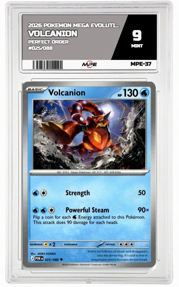 2026 POKEMON MEGA EVOLUTION PERFECT ORDER #025/088 Volcanion MPE 9 MINT — graded card auctioned from the MPE vault