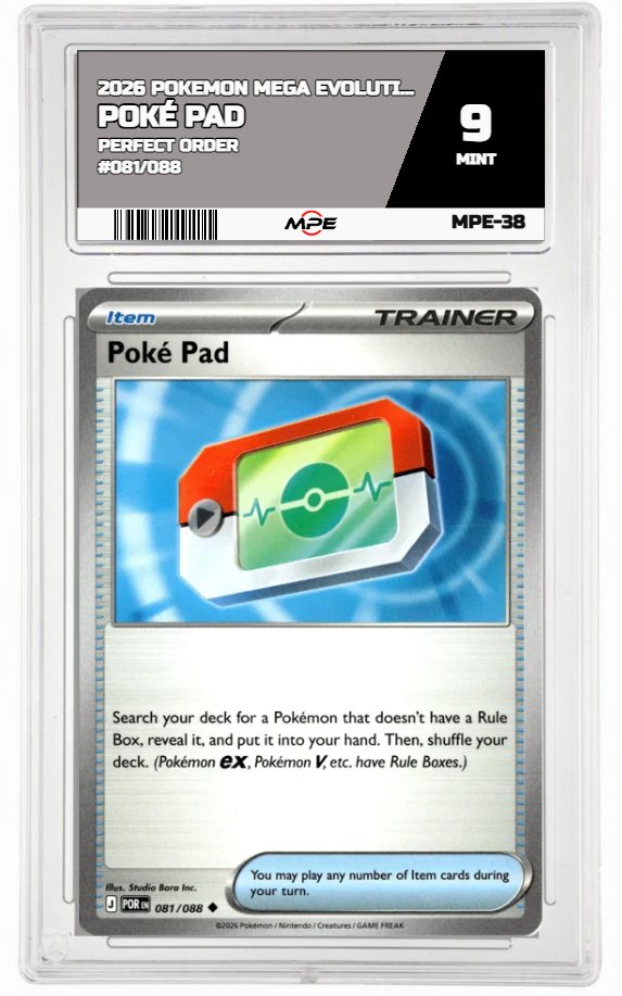 2026 POKEMON MEGA EVOLUTION PERFECT ORDER #081/088 Poké Pad MPE 9 MINT — graded card auctioned from the MPE vault