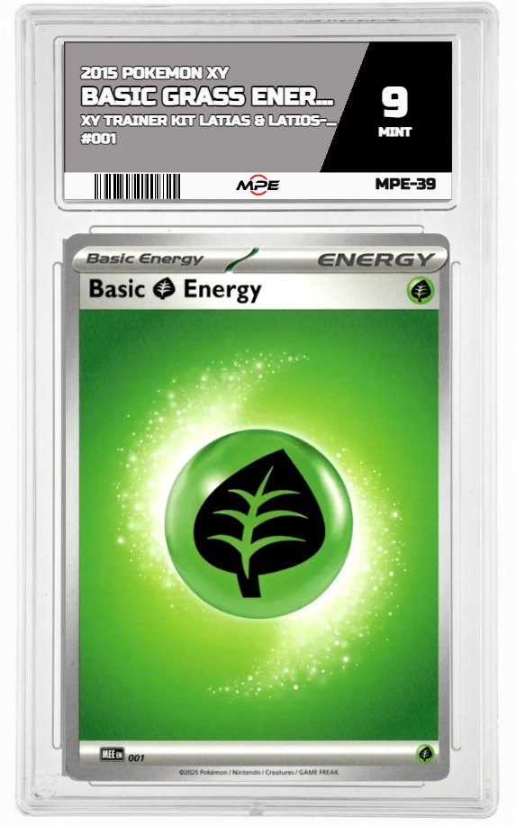 2015 POKEMON XY XY TRAINER KIT LATIAS & LATIOS-HOLO #001 BASIC GRASS ENERGY MPE 9 MINT — graded card auctioned from the MPE vault
