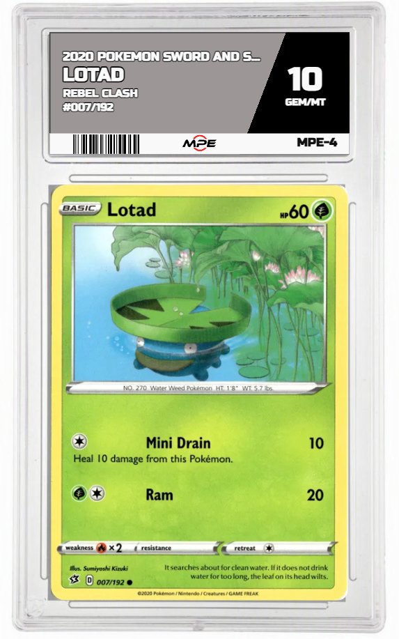 2020 POKEMON SWSH REBEL CLASH #007/192 LOTAD MPE 10 GEM/MT — graded card auctioned from the MPE vault