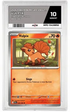 2026 POKEMON MEGA EVOLUTION CHAOS RISING-HOLO #008/086 VULPIX MPE 10 GEM/MT — graded card up for auction
