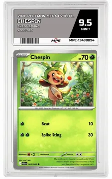 2026 POKEMON MEGA EVOLUTION CHAOS RISING #005/086 CHESPIN MPE 9.5 MINT+ — graded card up for auction