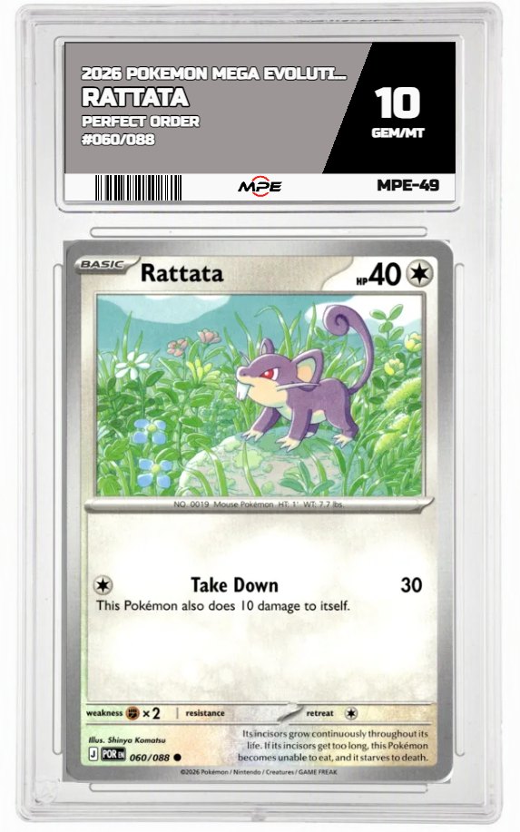 2026 POKEMON MEGA EVOLUTION PERFECT ORDER #060/088 Rattata MPE 10 GEM/MT — graded card auctioned from the MPE vault
