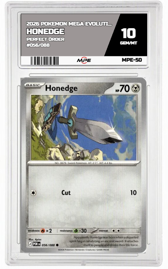 2026 POKEMON MEGA EVOLUTION PERFECT ORDER #056/088 Honedge MPE 10 GEM/MT — graded card auctioned from the MPE vault