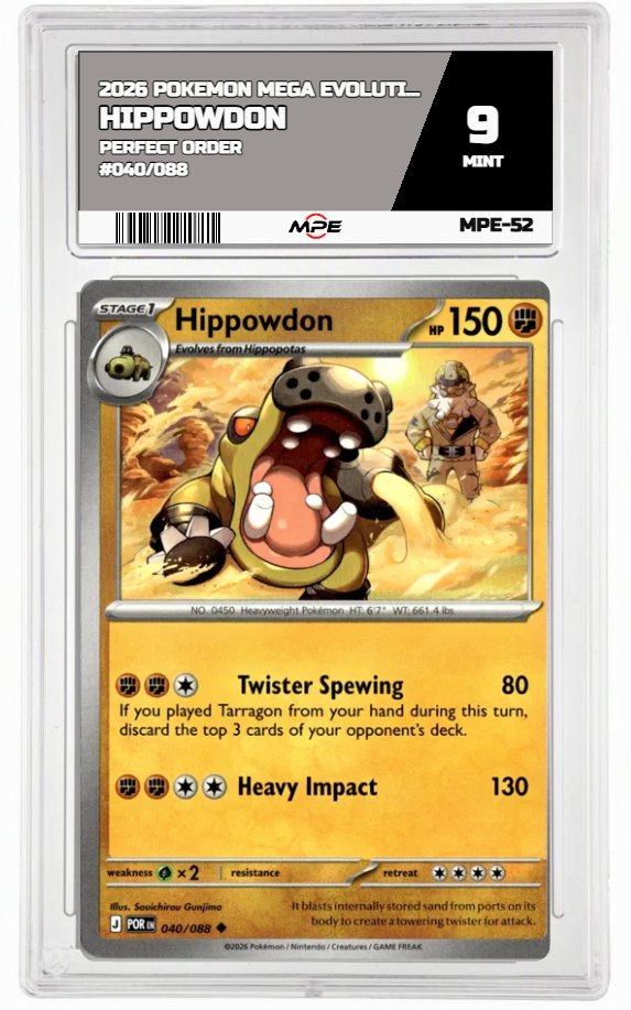 2026 POKEMON MEGA EVOLUTION PERFECT ORDER #040/088 Hippowdon MPE 9 MINT — graded card auctioned from the MPE vault