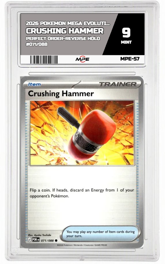 2026 POKEMON MEGA EVOLUTION PERFECT ORDER-REVERSE HOLO #071/088 CRUSHING HAMMER MPE 9 MINT — graded card auctioned from the MPE vault