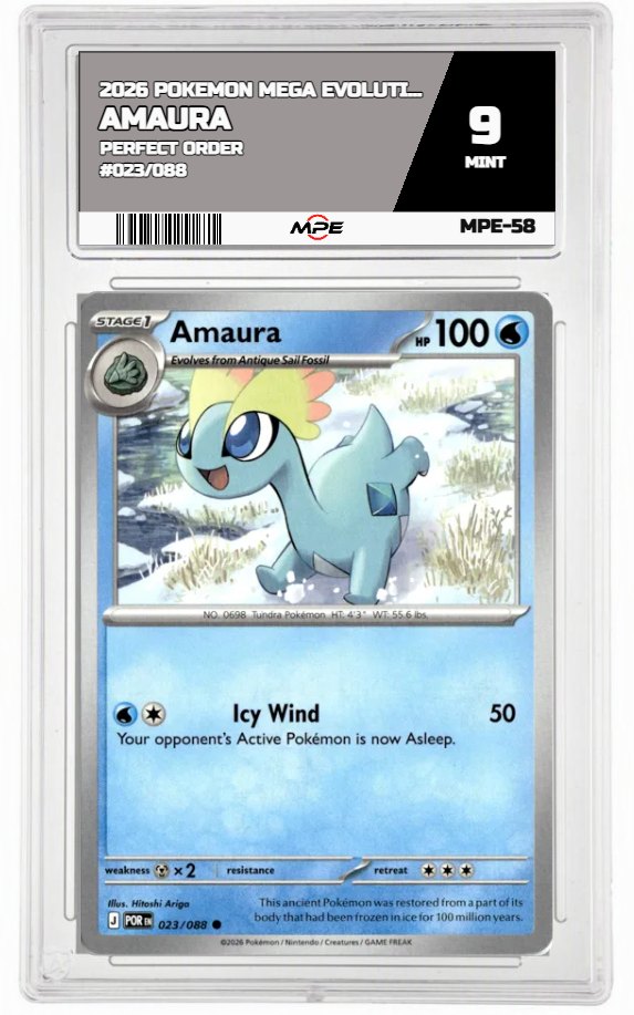 2026 POKEMON MEGA EVOLUTION PERFECT ORDER #023/088 AMAURA MPE 9 MINT — graded card auctioned from the MPE vault