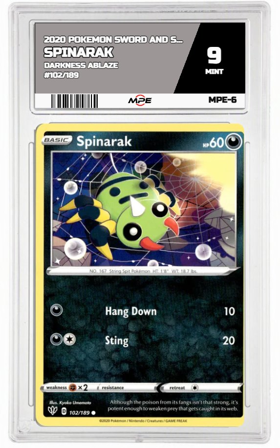 2020 POKEMON SWSH DARKNESS ABLAZE #102/189 SPINARAK MPE 9 MINT — graded card auctioned from the MPE vault