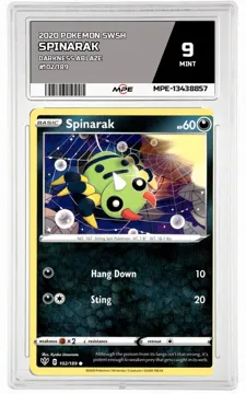 2020 POKEMON SWSH DARKNESS ABLAZE #102/189 SPINARAK MPE 9 MINT — graded card up for auction