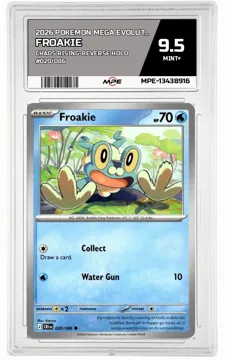 2026 POKEMON MEGA EVOLUTION CHAOS RISING-REV HOLO #020/086 FROAKIE MPE 9.5 MINT+ — graded card up for auction