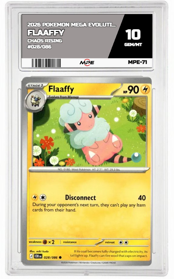 2026 POKEMON MEGA EVOLUTION CHAOS RISING #028/086 Flaaffy MPE 10 GEM/MT — graded card auctioned from the MPE vault