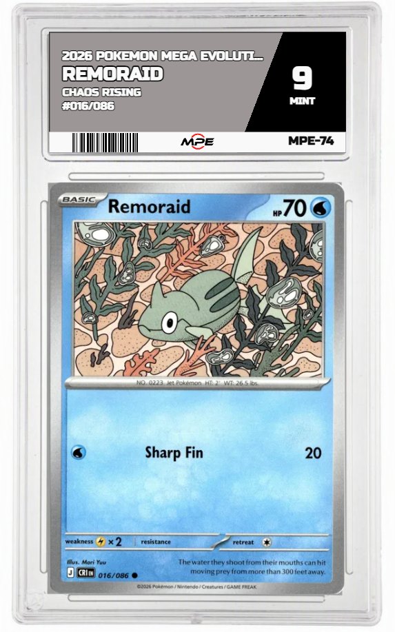 2026 POKEMON MEGA EVOLUTION CHAOS RISING #016/086 Remoraid MPE 9 MINT — graded card auctioned from the MPE vault
