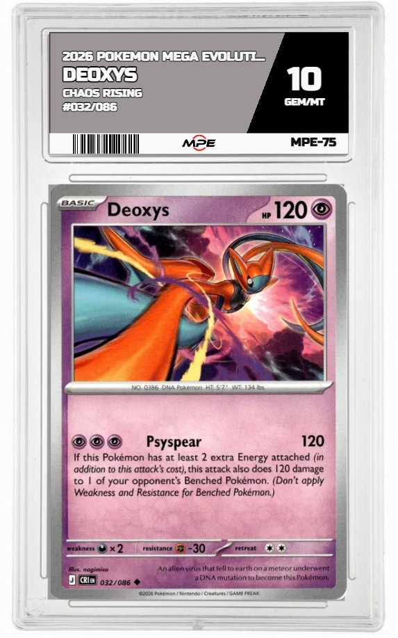 2026 POKEMON MEGA EVOLUTION CHAOS RISING #032/086 Deoxys MPE 10 GEM/MT — graded card auctioned from the MPE vault
