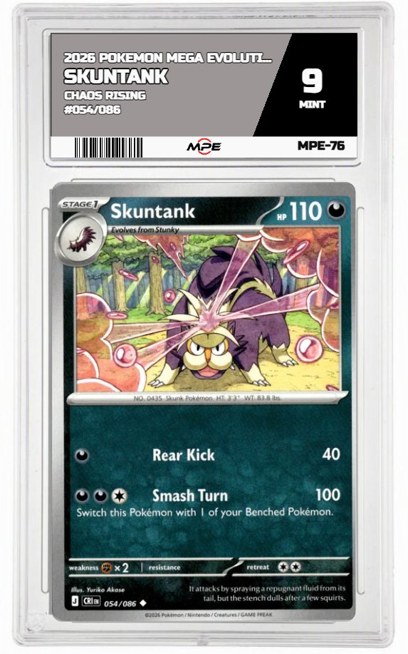 2026 POKEMON MEGA EVOLUTION CHAOS RISING #054/086 SKUNTANK MPE 9 MINT — graded card auctioned from the MPE vault