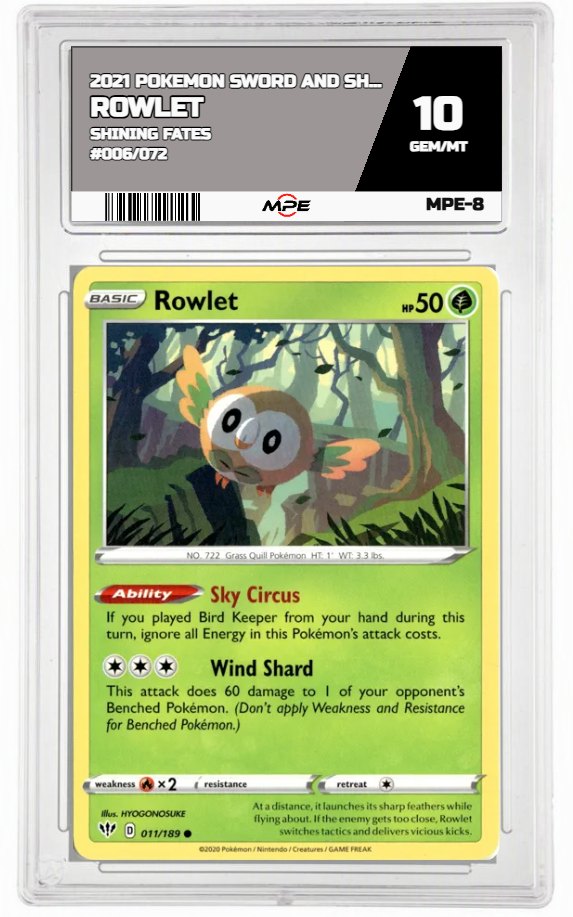 2021 POKEMON SWSH SHINING FATES #006/072 Rowlet MPE 10 GEM/MT — graded card auctioned from the MPE vault