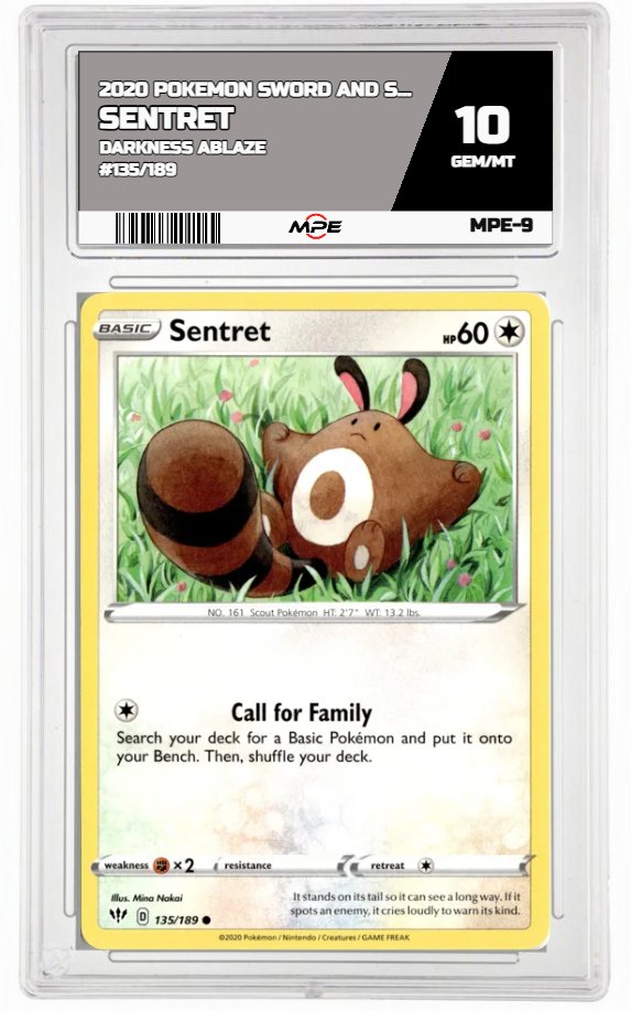 2020 POKEMON SWSH DARKNESS ABLAZE #135/189 SENTRET MPE 10 GEM/MT — graded card auctioned from the MPE vault